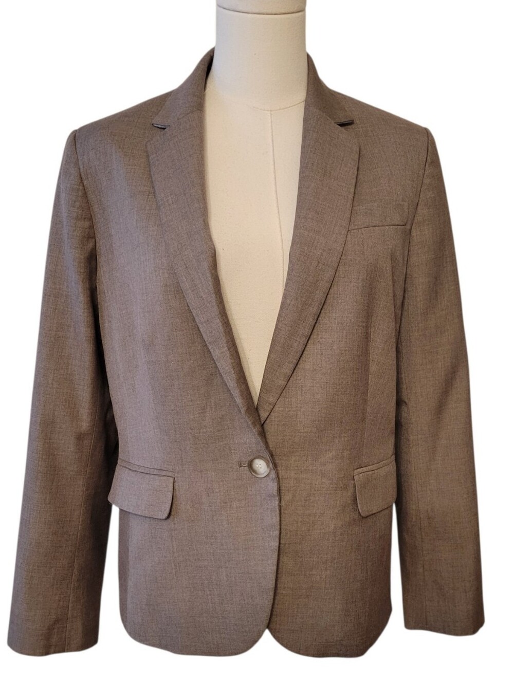 Ann Taylor Gray Taupe One Button Blazer Jacket Size 12 Petite